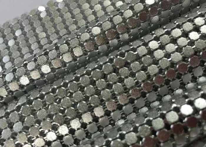 Sparkling Decorative Aluminum Sequin Metallic Mesh Fabric Flat Shape Matted / Shining Surface